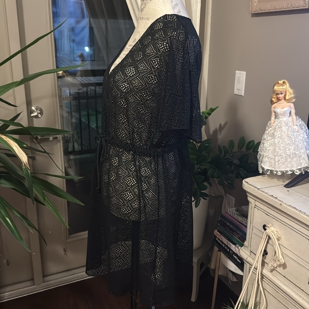 CUPSHE beachwear black sheer coverup swim beach vacation dress tie waist Small - Picture 8 of 12